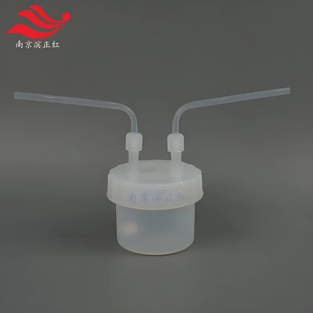 PFA Reaction Flask with Weldable Dual-Neck Adapter and PTFE Gas Scrubbing Bottle