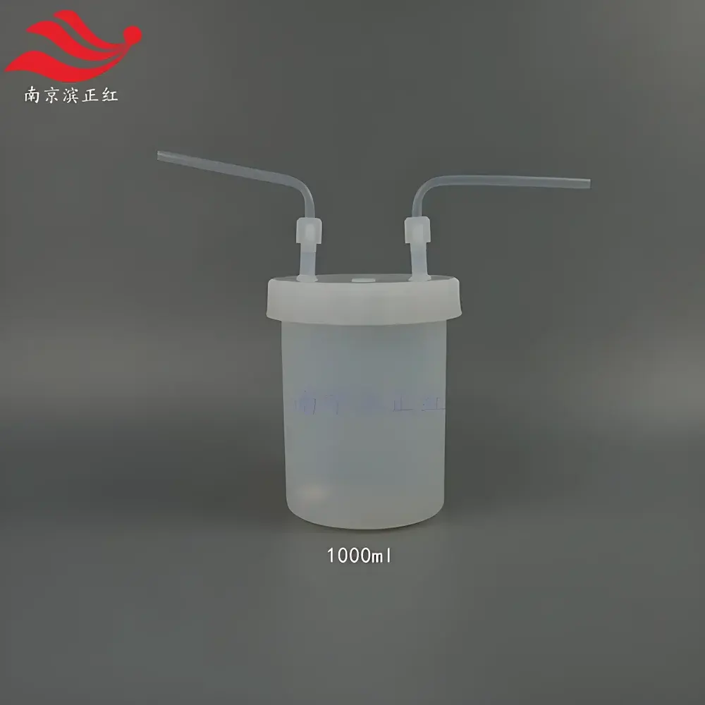 PFA Reaction Flask with Weldable Dual-Neck Adapter and PTFE Gas Scrubbing Bottle