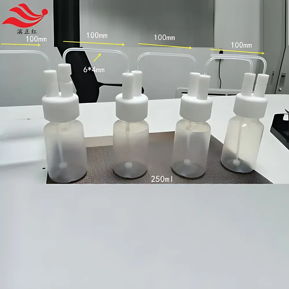 PFA Impact Dust Collector with 30 mL Purge Vial, 15 mL Buffer Vessel, 60 mL Absorption Bottle, and 1/4″ Gas Reaction Vessel