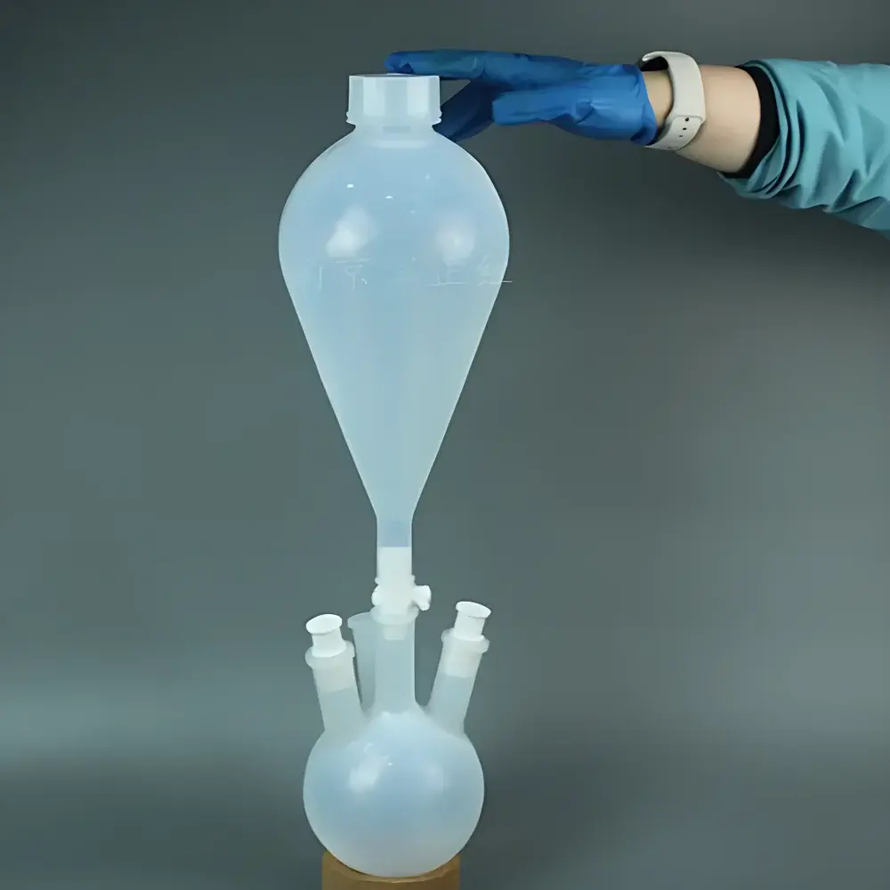 PFA Constant-Pressure Dropping Funnel 150 mL with Integrated Distillation Assembly for Hydrofluoric Acid Applications