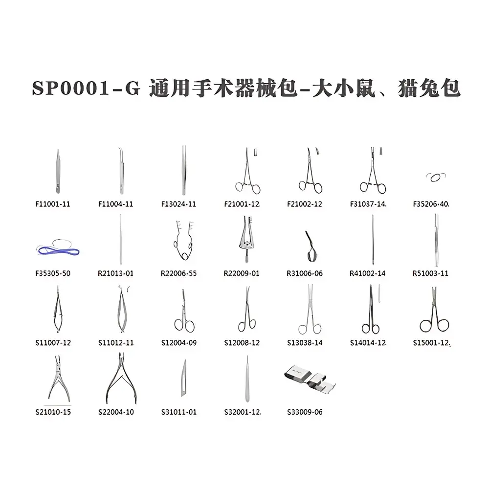 RWD SP0001-G Small Animal Surgical Instrument Set for Rodents, Cats & Rabbits