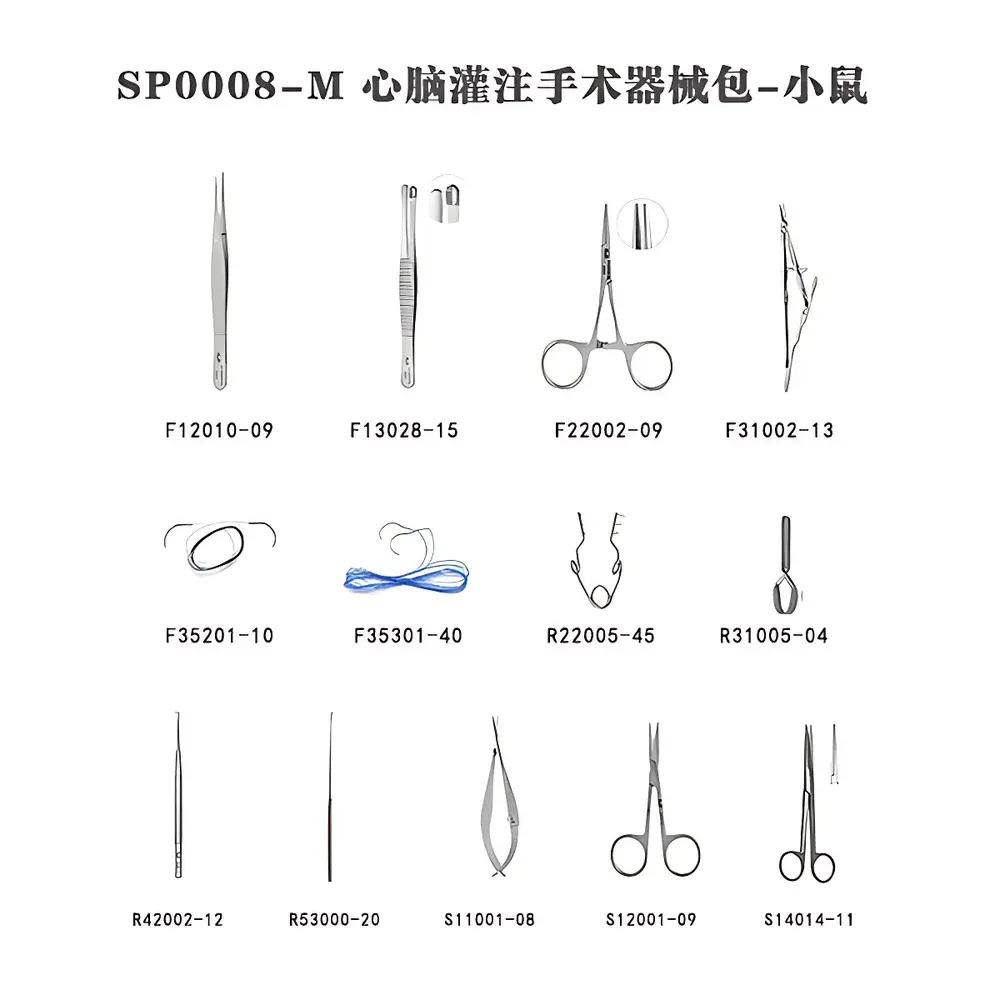 RWD SP0008-M Mouse Cerebrovascular and Cardiac Perfusion Surgical Instrument Set