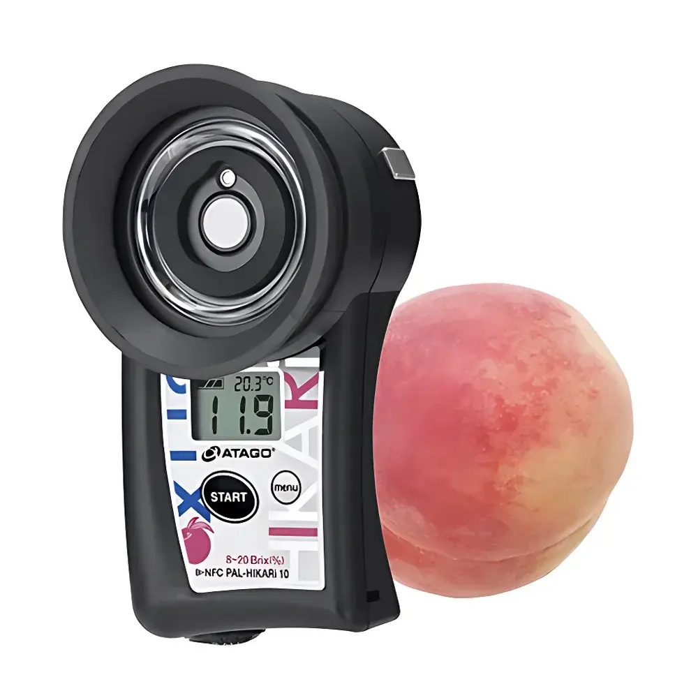 ATAGO PAL-HIKARI 10 Non-Destructive Near-Infrared Refractometer for Peach Brix Measurement