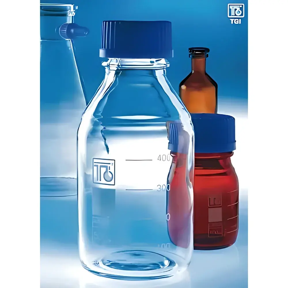 TGI GL45 Borosilicate Glass Reagent Bottle with Blue Screw Cap and Leak-Proof Dispensing Ring