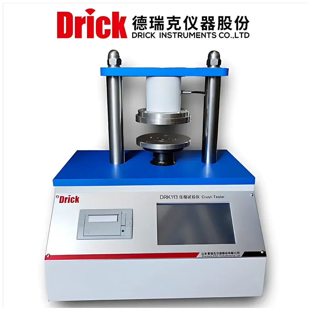 Drick DRK113E Edge Crush Test (ECT), Flat Crush Test (FCT), Ring Crush Test (RCT), and Ply Adhesion Test (PAT) Compression Tester