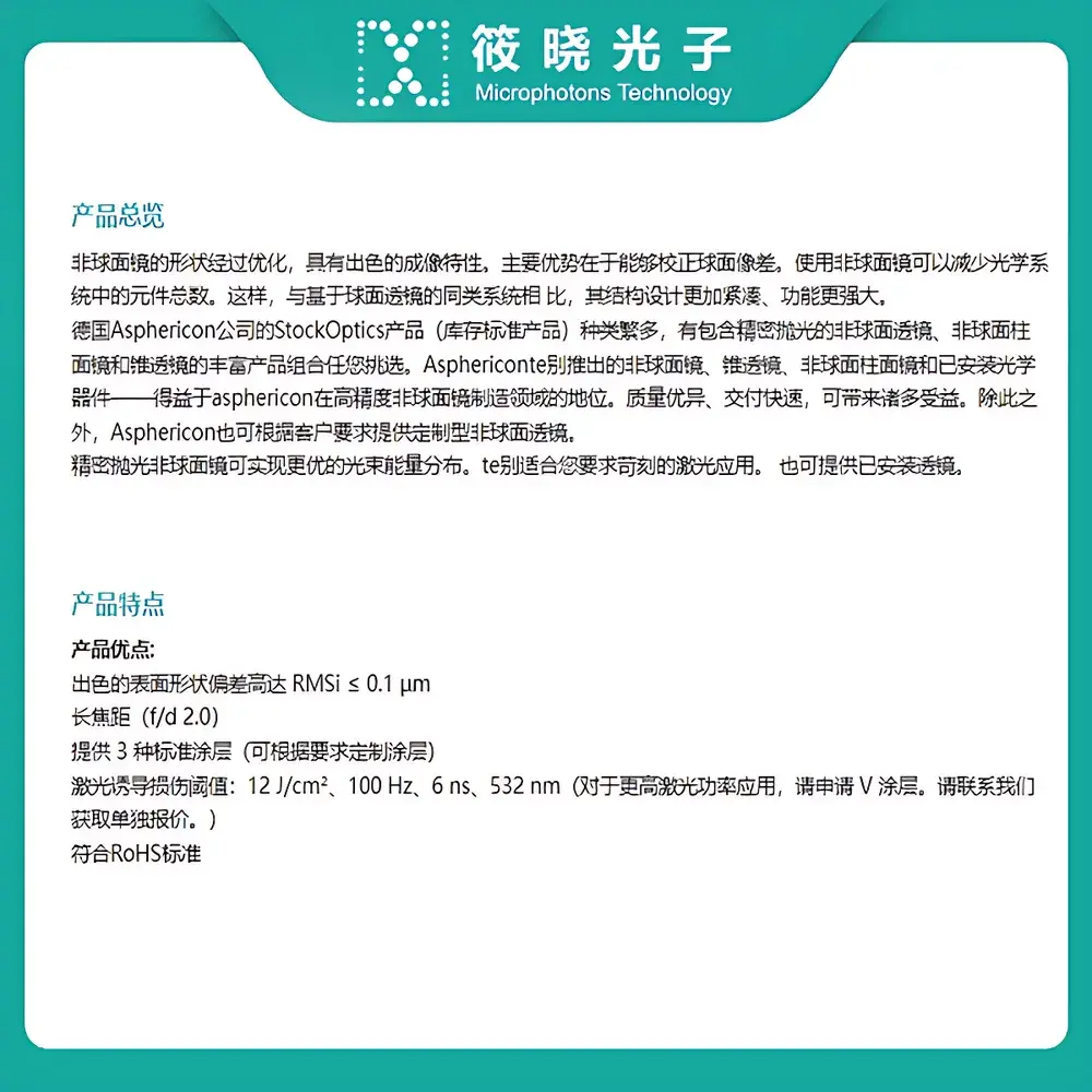 Asphericon ALL12-25-P-U Low-NA Aspheric Mirror, N-BK7, 12.5 mm Diameter, f/d = 2.0, Optimized for 780 nm