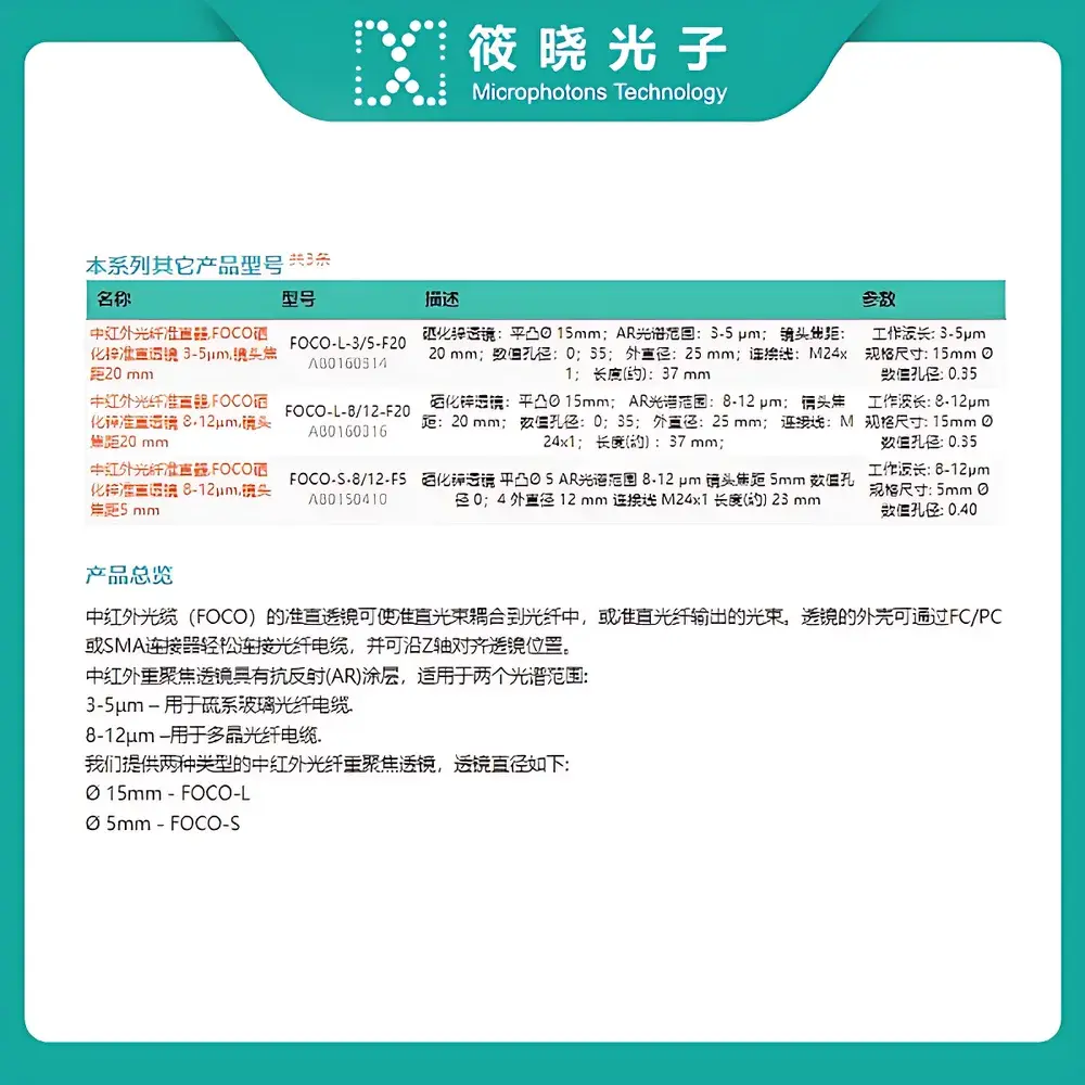 art photonics FOCO-S-3/5-F5 Mid-Infrared Fiber Collimator with ZnSe Lens, 3–5 µm, 5 mm Focal Length